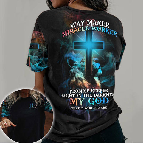 Lion Cross Light Way Maker 3D All Over Shirt God Jesus Gift Shirt