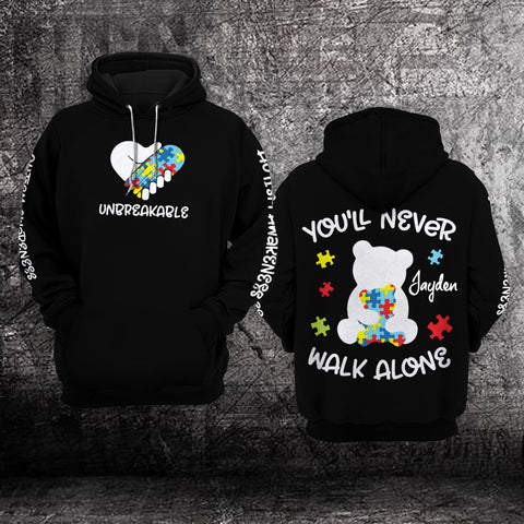 Personalized Autism Awareness Hoodie You’ll Never Walk Alone Hoodie Autism Awareness Gifts HT