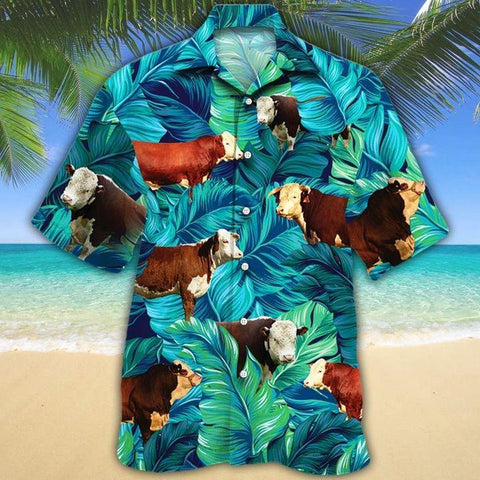 Hereford cattle Hawaii Shirt Green HEREFORD CATTLE LOVERS HAWAIIAN SHIRT