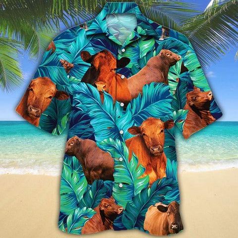 Red Angus Hawaii Shirt Green, Red Angus Shirt, RED ANGUS CATTLE LOVERS HAWAIIAN SHIRT