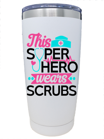 This Superhero Wears Scrubs - Nurse Stainless Steel Travel Tumbler with Slider Lid (20oz.)