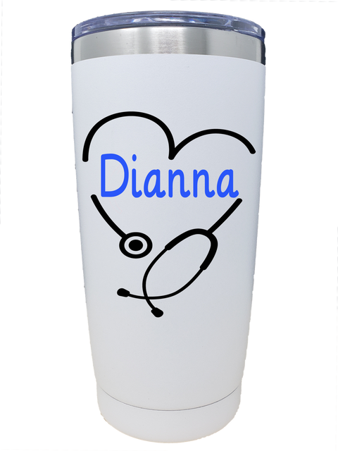 Personalized (Custom) Nurse Stainless Steel Travel Tumbler with Slider Lid - 20oz.