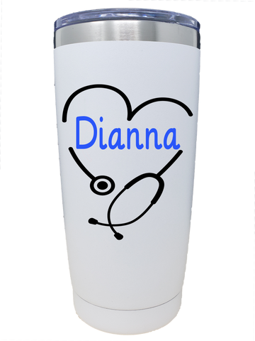 Personalized (Custom) Nurse Stainless Steel Travel Tumbler with Slider Lid - 20oz.