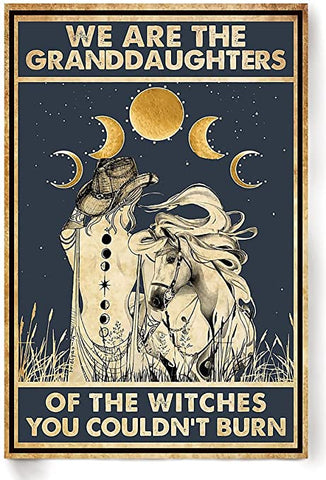 Cowgirl Halloween Poster We Are Granddaughters Of Witches Couldn't Burn Cowgirl Riding Horse Poster Wall Art Halloween Home Decor