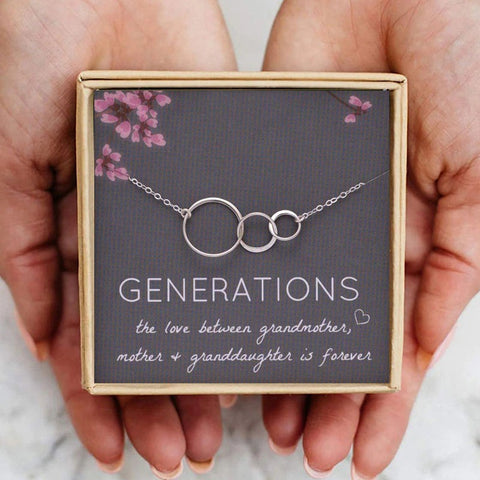 Generations Interlocking Three Circles Mothers Day Necklace Mom Jewelry Gift Card For Her, Mom, Grandma, Wife HT