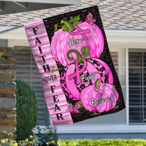 Breast Cancer Awareness Flag Pink Pumpkins Faith Over Fear Flag, Breast Cancer Flag, Awareness Flag VA