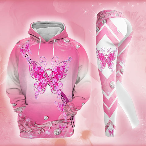 Breast Cancer Awareness Butterfly Hoodie Leggings Set Survivor Gifts For Women Clothing Clothes Outfits HT