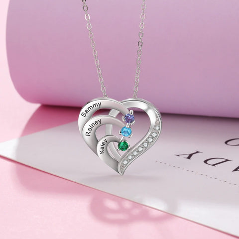 Personalized 925 Silver Mothers Day Necklace With Birthstones Mom Jewelry Gift For Mom Grandma Wife HT
