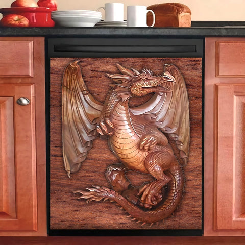 Dragon Wooden Kitchen Dishwasher Cover Decor Art Housewarming Gifts Home Decorations HT