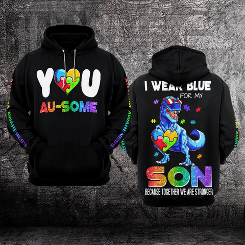 I Wear Blue For My Son Unisex Hoodie For Men Women Autism Awareness Shirts Clothing Gifts HT
