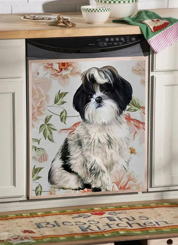 SHIH TZU FLOWER DECOR KITCHEN DISHWASHER COVER