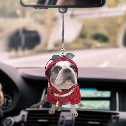 PUG SITITTING DOPE CAR HANGING ORNAMENT