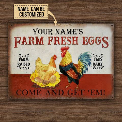 Personalized Chicken Farm Fresh Eggs Customized Classic Metal Signs