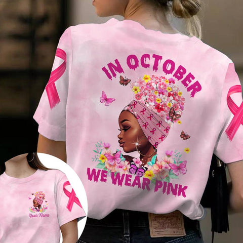 In October We Wear Pink, Shirts for Breast Cancer Family Member, Black Queen TTM