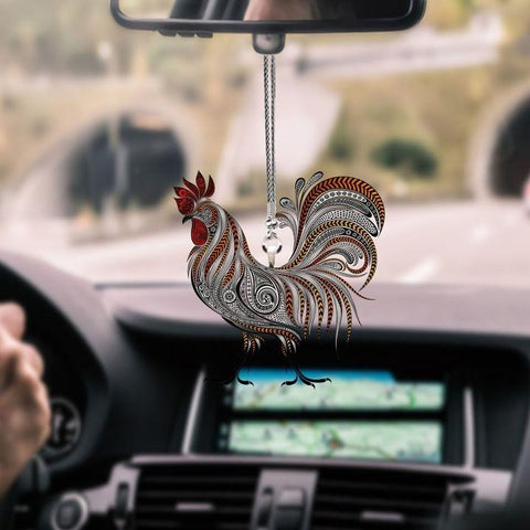 ROOSTER WHITE CAR HANGING ORNAMENT