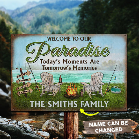 Personalized Fishing Welcome To Our Paradise Customized Classic Metal Signs