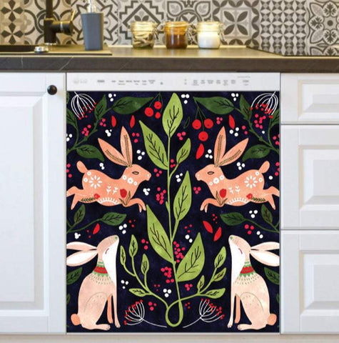 Scandinavian Folk Art Bunny Dishwasher Cover