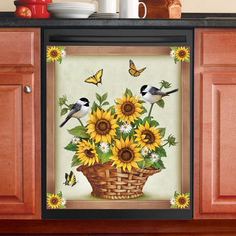 Sunflowers And Birds Dishwasher Cover Kitchen Decor Home Decoration Gifts HT
