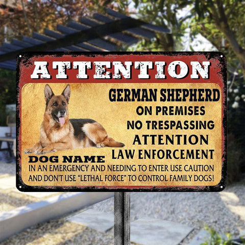 Attention German Shepherd on Premises - Custom Classic Metal Signs