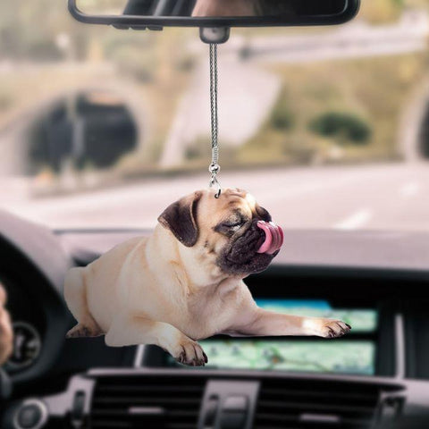 PUG LAYING CAR HANGING ORNAMENT