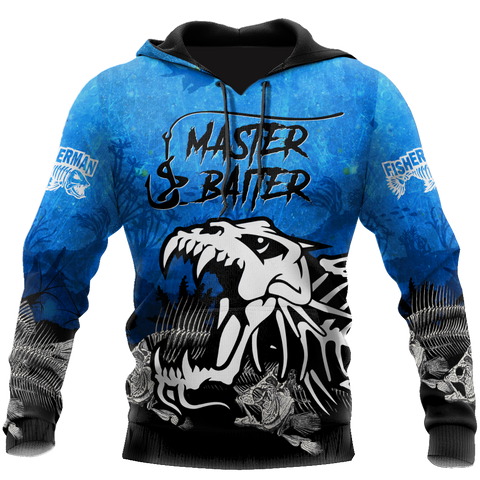 Men Hoodie Master Baiter fishing custom name blue design 3d print shirts