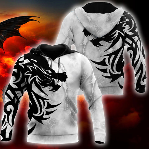 Men Tattoo Hoodie White Black Premium Tribal Tattoo Dragon 3D Printed Unisex Shirts