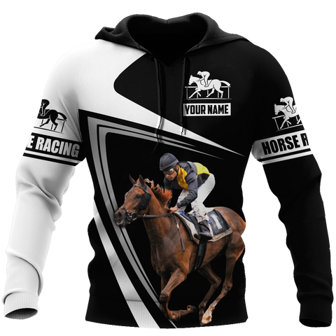 Men Hoodie Black White Personalized Name Horse Racing 3D All Over Printed Unisex Shirts