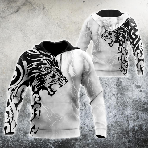 Men Tattoo Hoodie White Premium Tribal Tattoo Lion 3D Printed Unisex Shirts