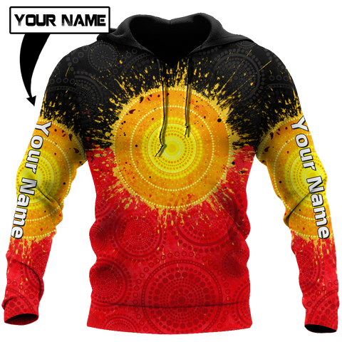 Custom name Aboriginal Flag Indigenous Sun Painting Art 3D design shirts