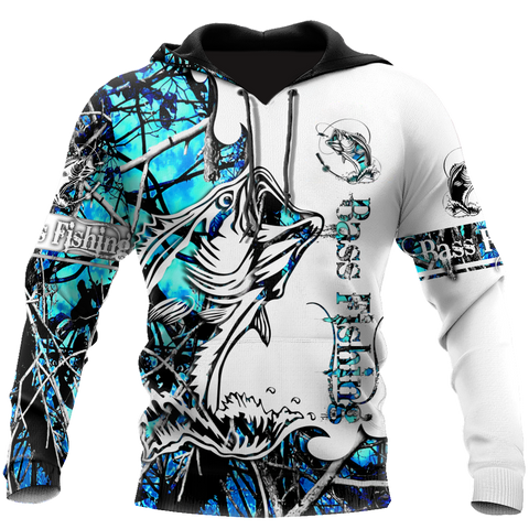 Men Hoodie Bass Fishing Sport Blue Camo tattoo 3D shirts for men and women