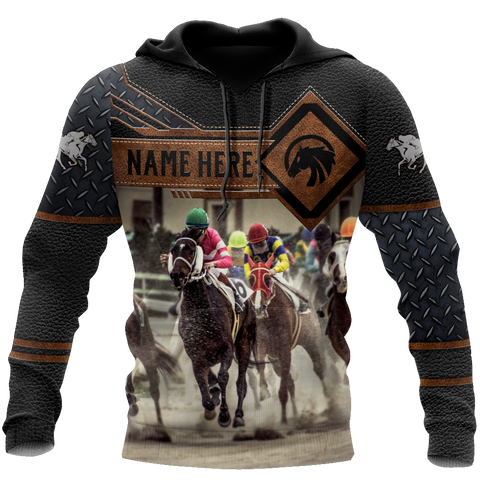 Men Hoodie Brown Personalized Name Horse Racing 3D All Over Printed Unisex Shirts Ver 2