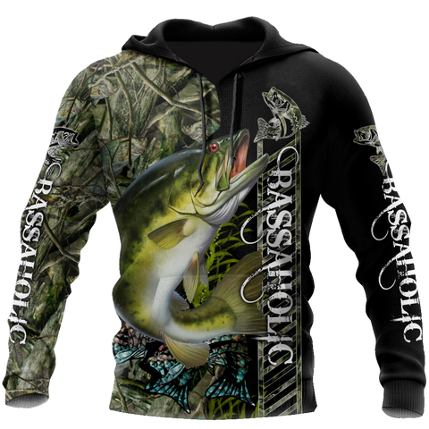 Men Hoodie Fishaholic Bass Fishing camo unisex 3d all over printed shirts