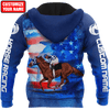 Men Hoodie Blue Personalized Name Horse Racing 3D All Over Printed Unisex Shirts American Rider