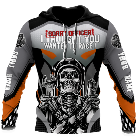Men Racing Hoodie Gray Customize Name Motorcycle Racing 3D All Over Printed Unisex Shirts Skull Rider