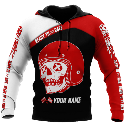 Men Racing Hoodie Red Personalized Name Motorcycle Racing 3D All Over Printed Unisex Shirts Red Skull