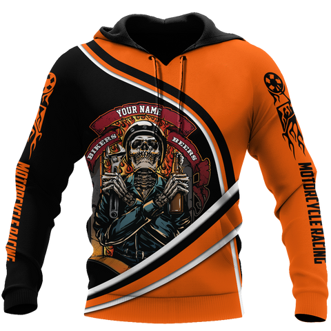 Men Racing Hoodie Orange Personalized Name Motorcycle Racing 3D All Over Printed Unisex Shirts Bikers And Beer
