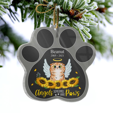 Angels Have Paws Cat Dog Memorial Gift Personalized Custom Paw Shaped Ornament Pet Lovers