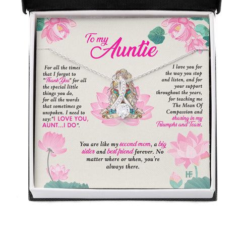 Gift For Your Beautiful Auntie on Mother's Day With Lotus Illustration Message Card Necklace HN