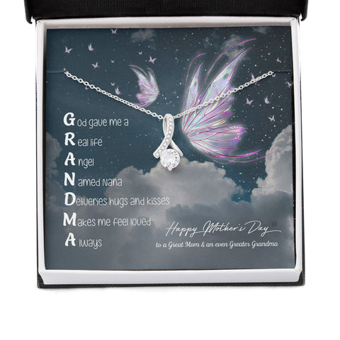 Elegant Gift for your Beloved Grandmother on Mother's Day with Flowers and Wing Message Card Necklace HN