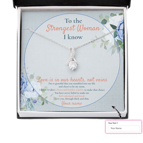 Bonus Mom Necklace: Gift For Mother's Day Strongest Woman I Know, Custom Flower Message Card HN