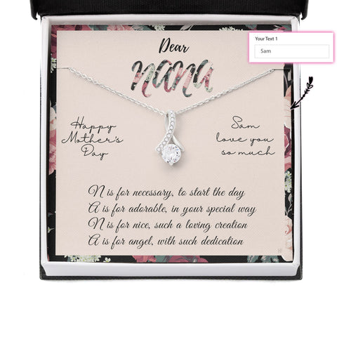 Loving Flower Gift for your special Nana on Mother's Day Custom Message Card Necklace HN