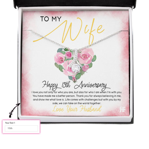 Anniversary Necklace: To My Wife Happy Anniversary, Custom Flower Message Card HN