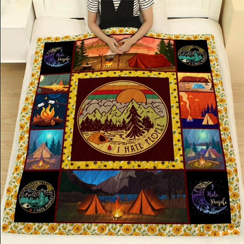 I Hate People Campfire Camping Quilt Blanket