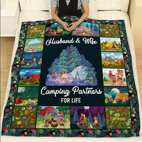 Husband & Wife Camping Partners For Life Tropical Floral Quilt Blanket