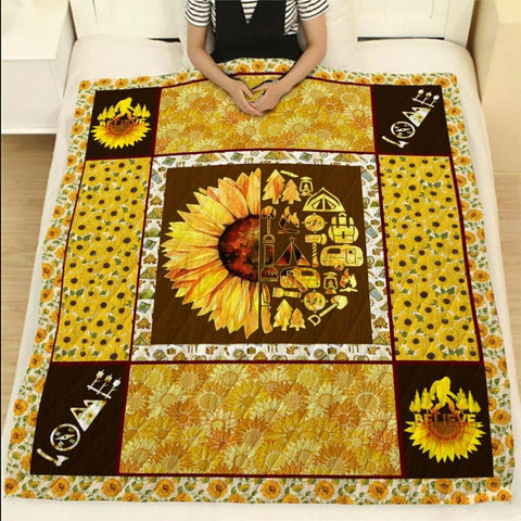 Love Camping Sunflower Hippie Quilt Blanket
