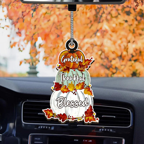 Autumn Pumpkin Grateful Thankful Blessed Ornament, Thanksgiving gift, Autumn lovers, Car hanging HT
