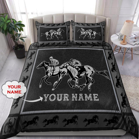 Horse Bedding Set Personalized Name Black Horse Racing Bedding Set