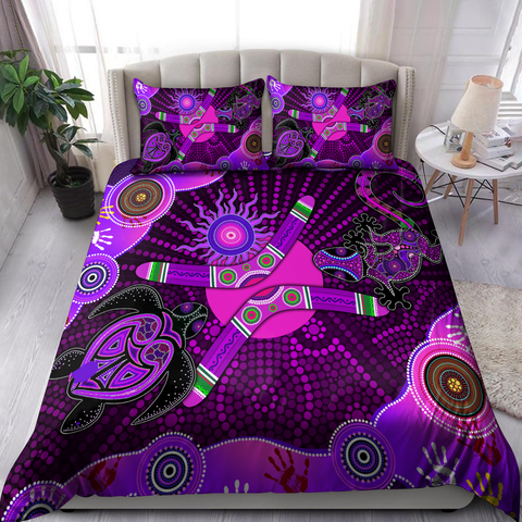 Oceania Bedding Set Aboriginal Naidoc Week 2021 Best Purple Turtle Lizard Bedding set