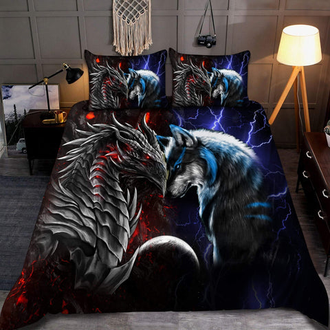 Red and blue dragon & wolf bedding set AM092029S