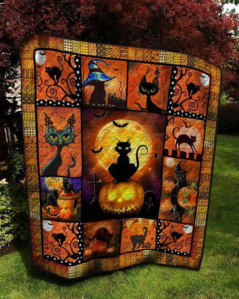 Black Cat Halloween Quilt Blanket Comforter Bedding Home Decoration ND